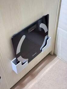 Estantería con báscula inteligente - Sin necesidad de taladrar, incluye adhesivo/accesorios de montaje, organizador moderno de baño y cocina con sensor de peso, de plástico resistente, diseño ahorra espacio con estante superior e inferior para papel higiénico, toallas, medicamentos - Ideal para baños pequeños