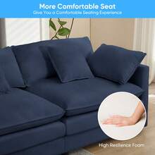Puremind Modern 77'' L-Shaped Modular Deep Seat Sofa, Modern Chenille 3-Seat Cloud Sofa With Ottoman And Thickened Cushion,Short Sofa For Living Room - 藏蓝色 - 查看 7