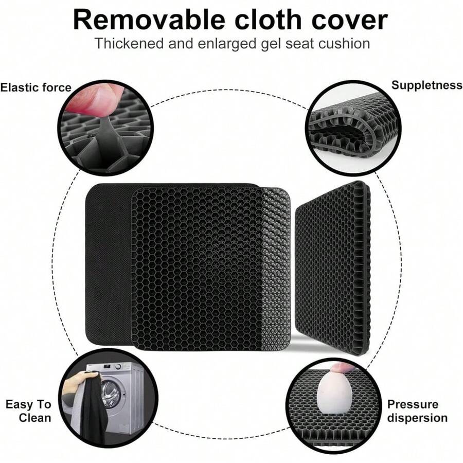 Double-Layer Gel Seat Cushion For Pressure Relief - Extra Thick & Breathable Chair Pad For Office Chair, Wheelchair, And Car Seat - 2-黑色 - 查看 1