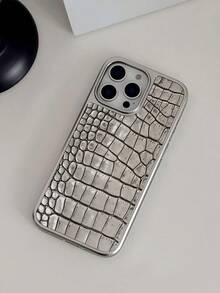 WeiMi 1pc Minimalist Crocodile Skin Pattern Silver Electroplated Waterproof Shockproof Anti-Slip Phone Case, Compatible With Apple Phones - Multicolor - View 3