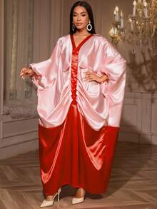 Robe longue africaine élégante avec col en V profond, manches chauve-souris, design à volants froncés en tissu tissé, parfaite pour les occasions spéciales