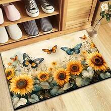 1 pièce Tapis de bain, tapis de cuisine, paillasson imprimé tournesol en fausse laine confortable - microfibre super douce, convient pour la cuisine, la salle de bain, le paillasson décoratif