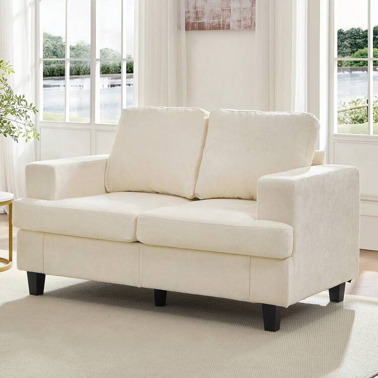 Puremind Modern Chenille Fabric 56" Width Loveseat Sofa, 2-Seater Sofa Couch For Living Room,Short Sofa - Beige - View 6