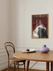 1pc Vintage Frameless Canvas Wall Art - Two Horses On Persian Rug, Equestrian & Persian Carpet Design, Red & Blue Traditional Patterns, Modern Aesthetic Room Decor For Living Room, Corridor, Bedroom