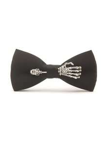 Personalized Men's Dark Goth Street Rock Halloween Spider Skull Decor Black Bow Tie