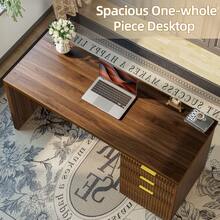 TIQLAB 55" One-Whole Piece Modern Executive Desk With Drawers, Home Office Desk With File Cabinet For Letter&A4 Size, Computer Writing Desk For Study, Living Room, Bedroom - Quả óc chó đen - Xem 3