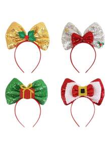 1PC Christmas Bow Headbands, Sequin Xmas Hair Hoops With Santa Holly Gift Decor, Cute Festive Hair Accessories For Women Girls, Christmas Party Cosplay Headwear, Party, Hair Band ,Hairband For Women