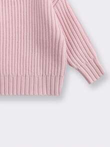 Baby BoyGirls Loose Solid Color Knit Pullover Sweater, Autumn/Winter - Baby Pink - View 4