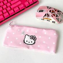Sanrio 1 pièce Trousse à crayons rose étoile Hello chat, sac de rangement de papeterie de haute qualité pour étudiant, organisateur de bureau simple