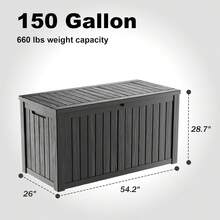 DRATO 150 Gallon Outdoor Storage Box, Large Waterproof Deck Box, Lockable Resin Storage Container With Reinforced Support Patio Cushions, Garden Tools,-Resistant Outdoor Chest(Black) - Black X - 查看 7