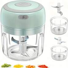 SOKANY 8.45oz Wireless Electric Mini Garlic Press, 23W High Power, Stainless Steel Triple Blade, USB Rechargeable. Suitable For Crushing Garlic, Chili, Onion, Ground Meat, Nuts, Etc. Great For Kitchen And Camping, Essential Food Processor Tool. - màu xanh lá - Xem 11