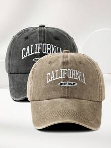 MAKEFGE 1pc Unisex Outdoor Casual Fashion CALIFORNIA Embroidery Washed UV Protection Adjustable Soft Baseball Cap, Suitable For Daily Matching Halloween