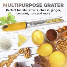 Professional Stainless Steel Lemon Zester & Grater - Premium Kitchen Tool For Cheese, Garlic, Ginger, Chocolate, Vegetables & Fruits | Dishwasher - Multicolor - View 2