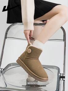 WARRIOR 1 Paar Damen Lässig Outdoor Flache Schneestiefel, warm, leicht, Slip-On, geeignet für den Arbeitsweg, modische & bequeme Damen Schneestiefel mit dicken Sohlen, Straßen-Stil Basis Schneestiefel mit weichen Sohlen