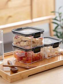 1 Stück quadratischer Lebensmittelbehälter, luftdichte Lebensmittelbehälter mit Deckel, verschiedene Getreidespeicherbox, transparenter versiegelter Plastikbehälter, Kühlschrankfrischhaltekasten, verschlossenes Glas, stapelbare Lebensmittelbehälter, luftdichte Lebensmittelbehälter, Haushaltsspeicherglas - Verschiedenfarbig - Übersicht 3