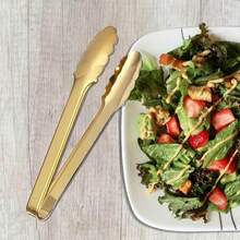1/2pcs Champagne Gold Stainless Steel Serving Tongs, 23cm Easy Grip, Suitable For Buffet And Party, Kitchen Utensil - Multicolor - View 6