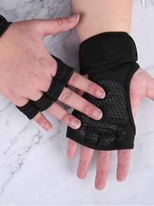 1pair Unisex Fingerless Weightlifting Gloves With Hook & Loop Fastening For Gym Fitness Training