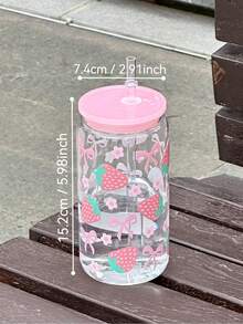 16 Oz Strawberry Floral Cup With Built-In Straw - Pastel Pink Leak-Proof Travel Water Bottle For Women, Gym, Camping, Birthday Parties - Cute Strawberry Bow Design, Valentine's Day, Mother's Day, Wedding Souvenir - Durable And Lightweight Plastic Drinkware, A Must-Have For Fitness Enthusiasts With Fun Aesthetics - 彩色 - 查看 6