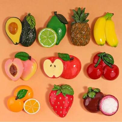 5/10 piezas/set de imanes de refrigerador con pegatinas magnéticas 3D lindas de frutas como aguacate, plátano, limón, decoración de alimentos, decoración del hogar, regalos festivos, decoración del refrigerador, imanes de cocina