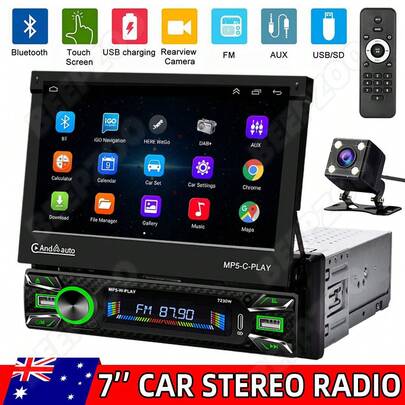 GPS BT With Remoter Car Radio - Flip Out Mirror Link For Apple Carplay Android Auto Car Stereo Single Din Head Unit Car Audio Bluetooth Car Radios Wireless 7" Screen