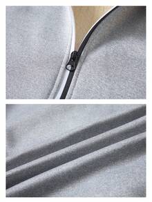 秋冬新款羊羔绒保暖连帽开衫外套 - 淺灰色 - 查看 4