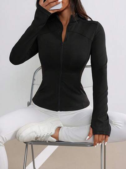 Damen Herbst/Winter Sportjacke, einfarbige Sportjacke mit Frontverschluss, Leichte Jacke mit Langarm für Lässig, Damen Lässig Sport leichte Strickjacke