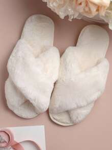 Personalized Fluffy Slippers/Fluffy Cross Slippers/Fluffy Slippers/Bridesmaid Gift/Custom Bride Slippers/Bride To Be Gift/Bachelorette Party