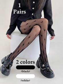 1 pereche dresuri plasă cu model gotic de inimă - dresuri negre din plasă grunge Y2K pentru ținute edgy