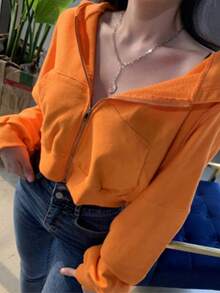 250g Strickstoff einfarbiger Reißverschluss Kapuzen Kurz Lässig Locker Sweatshirt, Frühling/Herbst