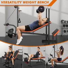 GIKPAL 800lbs 8-In-1 Adjustable Weight Bench Set With Lat Pull Down, Leg Extension And Leg Curl, Chest Fly And Preacher Curl Workout Bench Multi-Function Strength Training Bench Press Exercise Equipm - Orange - View 9