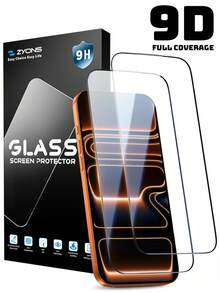 ZYONS 2pcs Tempered Glass Screen Protector Full Screen Coverage High Transparency Tempered Glass Screen Film Compatible With IPhone 17 Pro Max/17 Air/16e /16 Plus/16 Pro Max/15 Pro Max/14 Pro Max/13 Mini 12 11 Pro Max X XR XS Max Protective Glass Film, Anti-Fingerprint, Clear HD, 9H Hardness, Shockproof, Perfect Adhesion, Case Friendly
