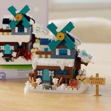 Juguete modelo de bloques de construcción de partículas micro en forma de casa de molino de viento, decoración de escritorio de dibujos animados lindos DIY, regalo de decoración del hogar - Multicolor - Ver 17