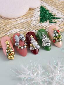 3D Christmas Series Pearl Christmas Nail Art Decorations Colorful Half Round Beads Nail Jewelry Autumn And Winter Christmas DIY Resin Rhinestones Manicure Accessories