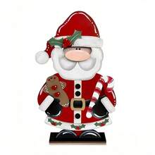 1 Peça Decoração de Papai Noel de Madeira Estilo Rústico 2D, Decorações de Mesa Festivas, Segurando Biscoito de Gengibre e Bastões de Doce para Decorações de Mesa de Festa de Natal, Decorações Internas e Externas