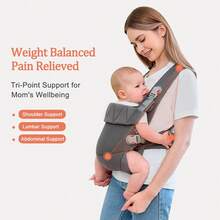 Newborn Carrier, Baby Carrier Newborn To Toddler, Ergonomic Baby Sling With Head Support - 深灰色 - 查看 2