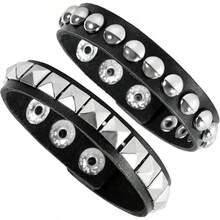 Eigso 3 Pcs Leather Punk Bracelets Men Women Of Rock Rivet Wrap Retro Spike Bracelet Adjustable - silver-1 - 查看 8
