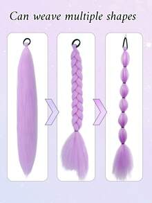 1pc/2pcs 28-Inch Purple Braided Wig With Elastic Band, Women Clip-In Hair Extensions, Ombre Purple Braided Ponytail, Synthetic Material - Mauve Purple - View 5
