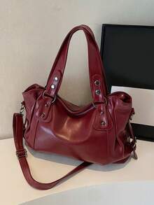 Retro Minimalist Large Capacity Fashion Student/Work Commute Tote Bag - Red - View 2