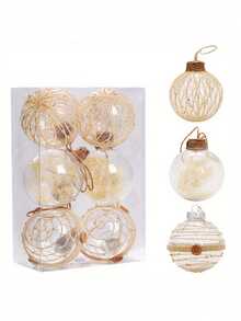 1 set/6 buc. Set ornamente de Crăciun bej cu globuri, set de globuri de Crăciun cu sfoară transparentă PET, decorațiuni rustice pentru bradul de Crăciun, potrivite pentru decorul camerei, decorul casei, decorul dormitorului, decorațiuni de Crăciun, decorul de perete, decorul de Crăciun pentru casă, decorațiuni de ziua de naștere