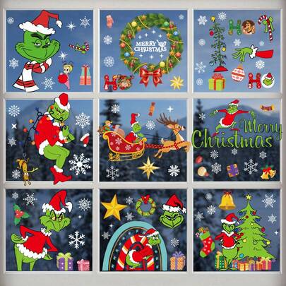 GRINCH 8pcs Christmas Snowflake Window Stickers, Random Styles And Sizes, For Living Room, Mall, Shop Window, Holiday Decoration