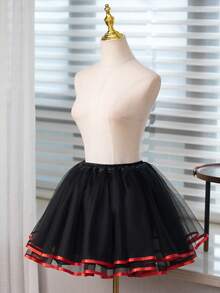 Jupe bouffante sans os style Lolita blanc et noir, mignonne. Jupon, robe Tutu avec ruban satin, accessoires pour la Saint-Valentin pour femmes - Bord noir + rouge - Voir 6
