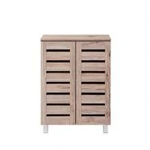 2 Door Shoe Storage Cabinet Oak Wooden Rack Stand Cupboard 4 Tier Euston - Brown - View 9