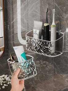 1 件透明浴室架，壁挂式收纳架，用于放置洗漱用品和化妆品，无需钻孔 - 彩色 - 查看 2