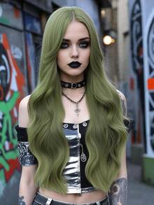 clouder 绿色超长卷发假发 30 英寸角色扮演假发万圣节圣诞节假发优雅柔软哑光头发松散卷发休闲外出街头朋克假发摇滚假发蓬松自然酷女孩合成耐热纤维假发适合女性日常派对假发音乐节假发前卫学院风格假发现代时尚哥特式假发 - 綠色 - 查看 4