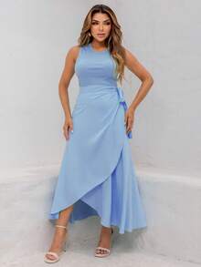 Women's Wrap Skirt With Viscose Lining - Dusty Blue - View 5