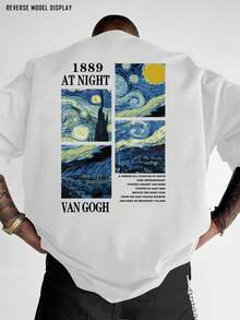Camiseta casual para hombres con el motivo de la Noche Estrellada de Van Gogh -% algodón, manga corta, cuello redondo, estampado artístico, perfecta para streetwear o estilo diario, idea de regalo |   Ropa casual elegante - Blanco - Ver 1