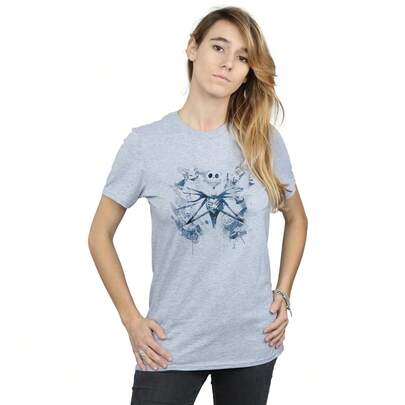 Disney Womens/Ladies Nightmare Before Christmas Paint Spray Carers Cotton Boyfriend TShirt (Sports Grey)