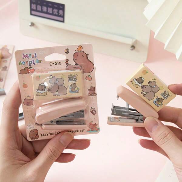 Capybara Capybara Mini Stapler Set Comes With A Box Of Staples. Student Portable Desktop Compact Stapler Multifunctional Binding Machine Suitable For Binding Materials A4 Paper Study Papers, Etc.