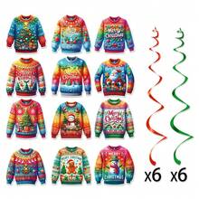 12pcs/Set Christmas Party Spiral Gift Tags, Ugly Sweater Spiral Hanging Decor, Christmas & New Year Decoration