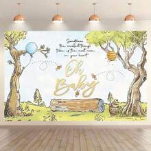 1 Stück Frühlings-Polyester-Fotohintergrund, Vintage-Aquarell-Süßer-Bär-Cartoon-Hintergrund, Biene Blauer Himmel Grüner Baum Geburtstags-Party-Geschenkdekoration, Hintergrund, Geschenkdusche Banner Dekoration Fotobooth Banner Requisiten, Fotohintergrund Fotoshooting Dekorationsrequisiten geeignet für Fotografie
